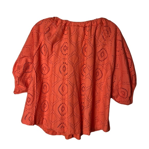 Free People | Orange Eyelet Button Front Puff Sleeve Top, Medium - Picture 2 of 9
